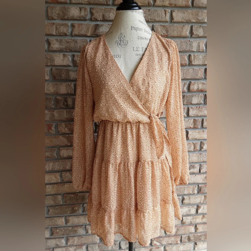 Altar'd State Long Sheer Sleeve Tiered Textured Boho Dress.